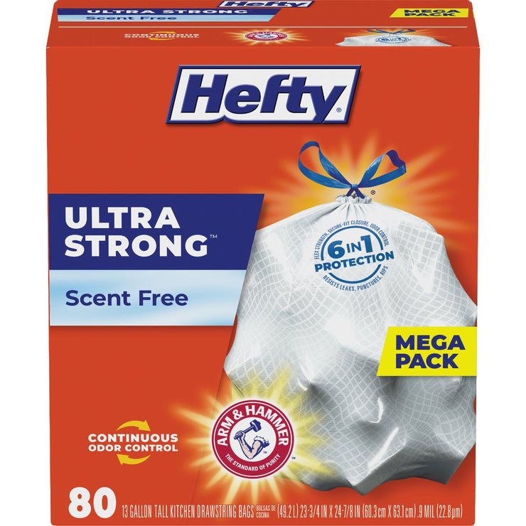 Hefty Ultra Strong 13 Gal. Scent Free Tall Kitchen White Trash Bag  (80-Count)