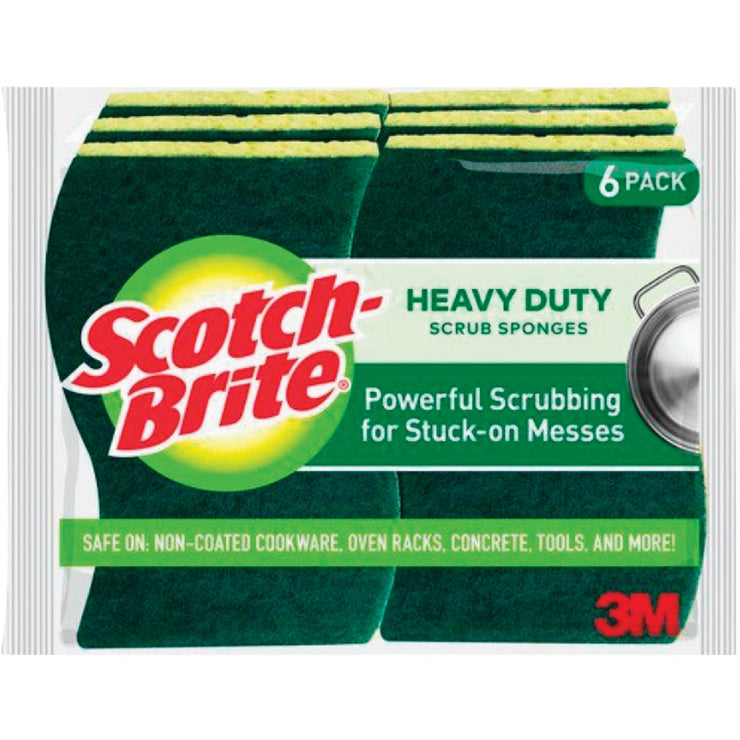 3M Scotch-Brite 4.5 In. x 2.7 In. Green Heavy Duty Scrub Heavy Duty Sponge (6-Count)