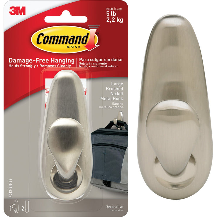 3M Command Large Brushed Nickel Metal Adhesive Hook