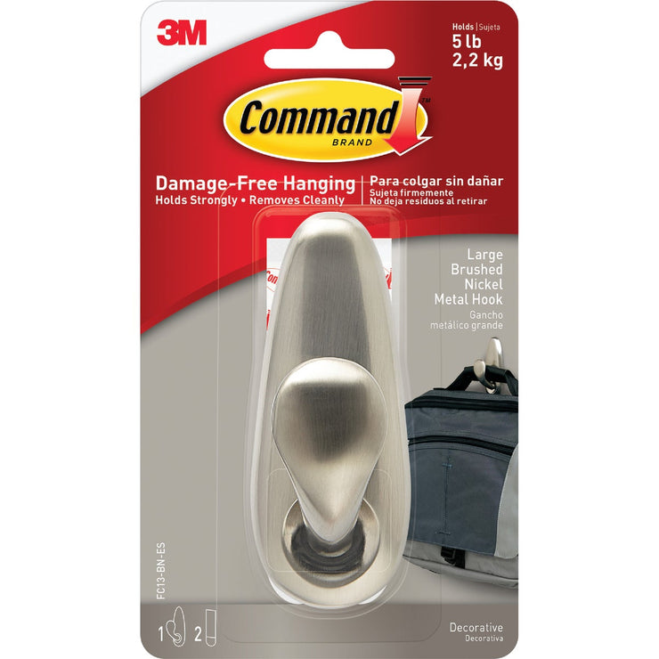 3M Command Large Brushed Nickel Metal Adhesive Hook