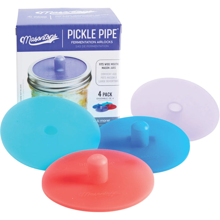 Masontops Wide Mouth Pickle Pipe Silicone Mason Jar Canning Lid (4-Pack)