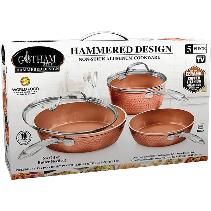 Gotham Steel 10 in. Hammered Copper Non Stick Frying Pan Set with Lid