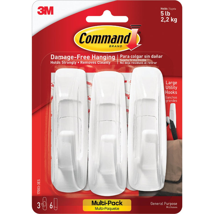 3M Command Large Utility Adhesive Hook (3-Pack)