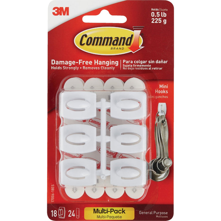 3M Command White Mini Adhesive Hook (18-Pack)