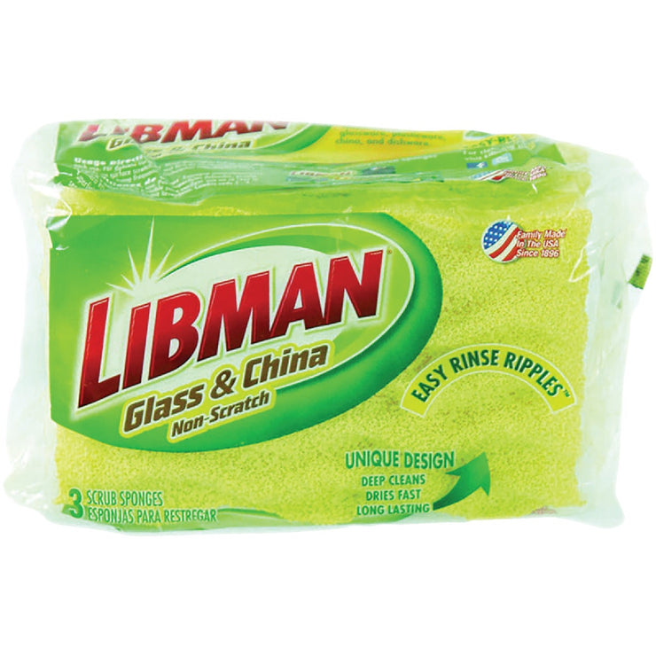 Libman 4.5 In. x 3 In. Yellow Glass & China Scrubbing Sponge (3-Count)
