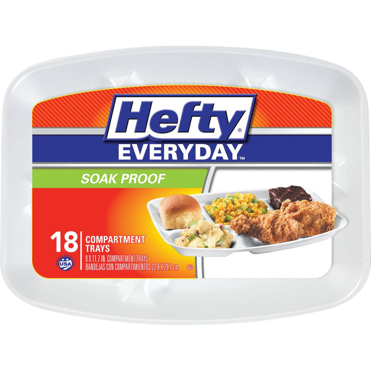 Hefty Everyday 12 In. x 9 In. Compartment Foam Plate (18-Count)