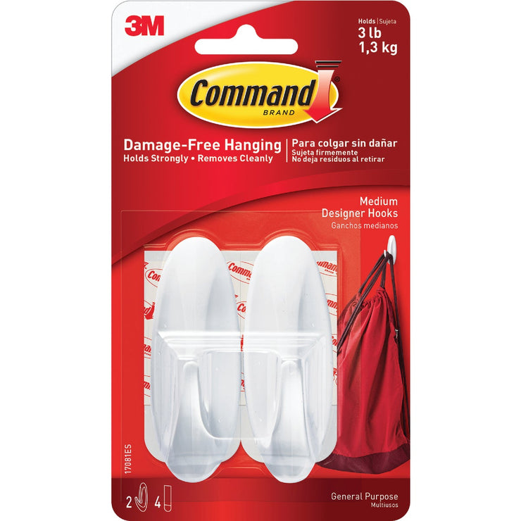 3M Command Medium Utility Designer Adhesive Hook (2-Pack)