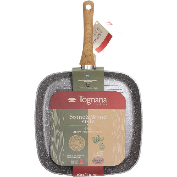 Tognana 11 In. Wood/Stone Gray Metallic Grill Pan