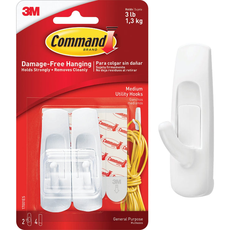 3M Command Medium Utility Adhesive Hook (2-Pack)