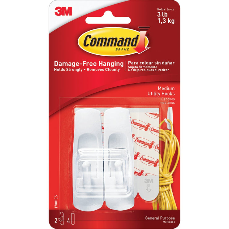 3M Command Medium Utility Adhesive Hook (2-Pack)