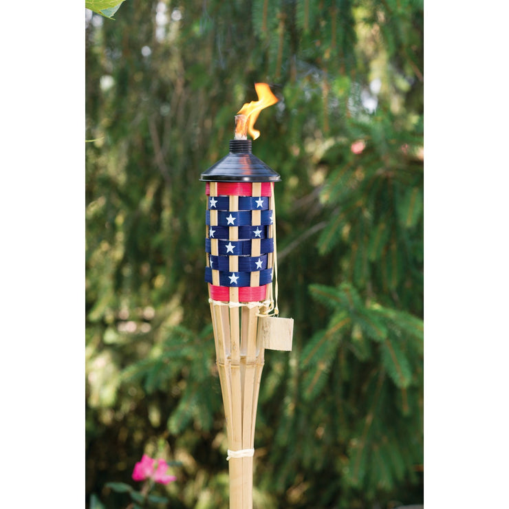 Outdoor Expressions 5 Ft. Natural Bamboo American Flag Patio Torch