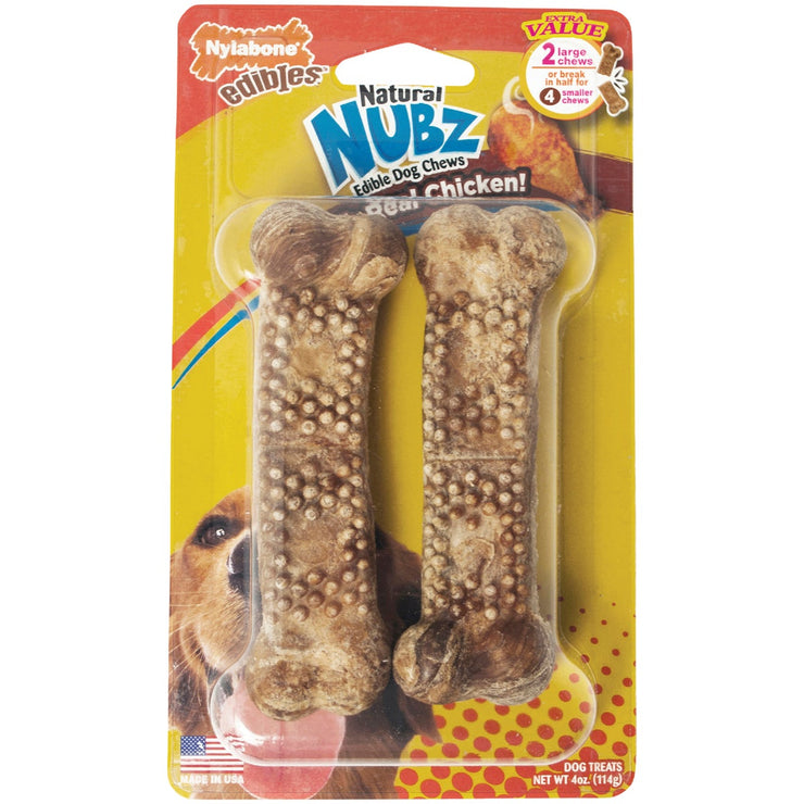 Nylabone Edibles Natural Nubz Chicken Flavor Dental Dog Treat Chew (2-Pack)