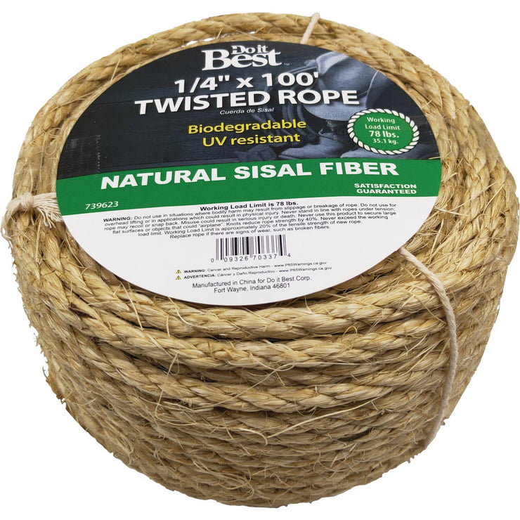 Do it Best 1/4 In. x 100 Ft. Natural Twisted Sisal Fiber Packaged Rope