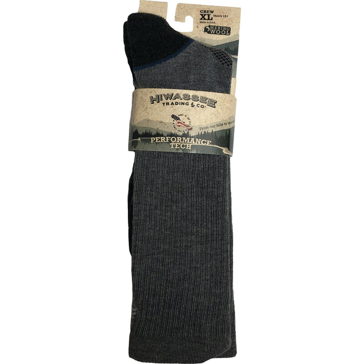 Hiwassee Trading Company Charcoal/Blue Light Tech Crew Sock,M