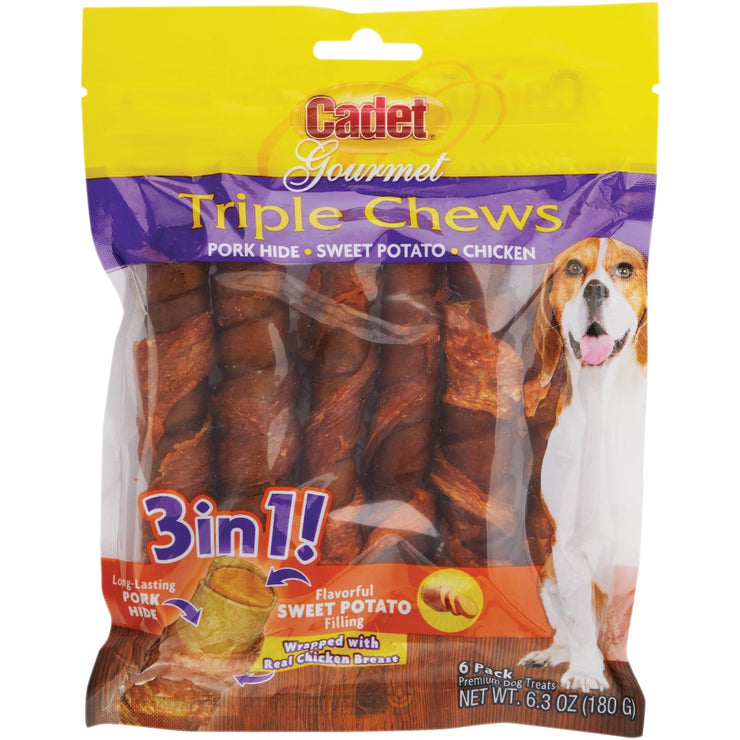 Cadet Gourmet Pork Triple Chews Dog Treat (6-Pack)