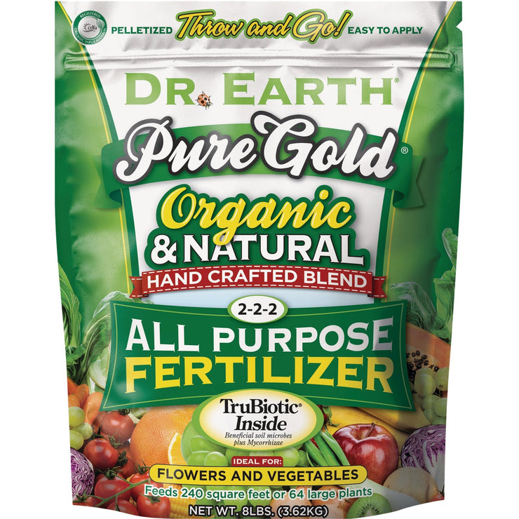 Dr. Earth Pure Gold 8 Lb. 2-2-2 All Purpose Pelletized Organic Fertilizer