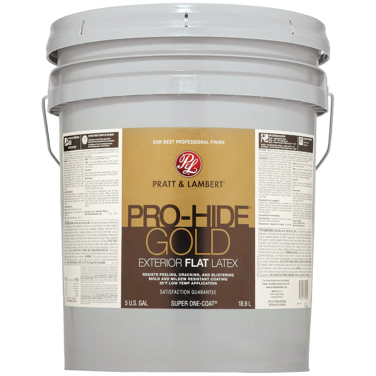 Pratt & Lambert Pro-Hide Gold Latex Flat Exterior House Paint, Base 1, 5 Gal.