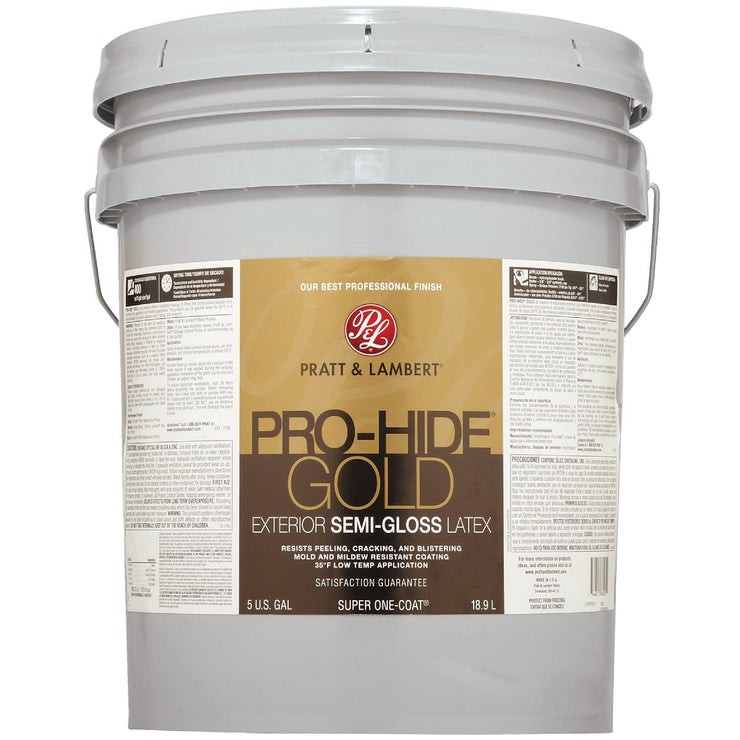 Pratt & Lambert Pro-Hide Gold Latex Semi-Gloss Exterior House Paint, Base 1, 5 Gal.