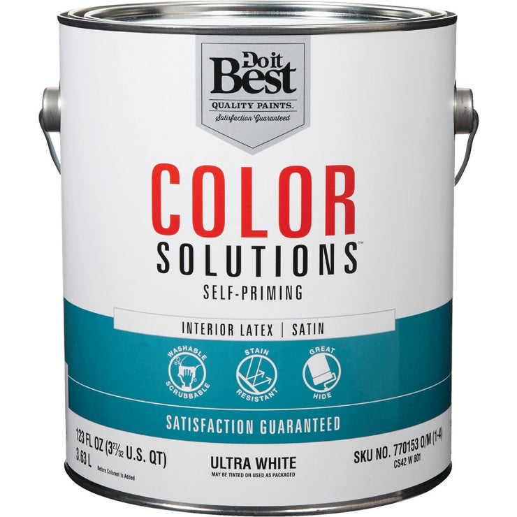 Do it Best Color Solutions Latex Self-Priming Satin Interior Wall Paint, Ultra White, 1 Gal.
