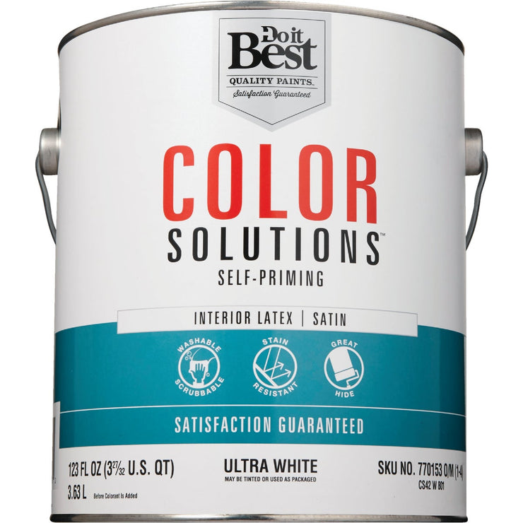 Do it Best Color Solutions Latex Self-Priming Satin Interior Wall Paint, Ultra White, 1 Gal.
