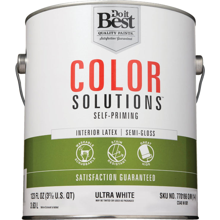 Do it Best Color Solutions Latex Self-Priming Semi-Gloss Interior Wall Paint, Ultra White, 1 Gal.