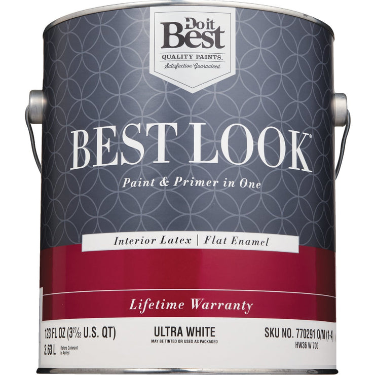 Best Look Latex Paint & Primer In One Flat Enamel Interior Wall Paint, Ultra White, 1 Gal.