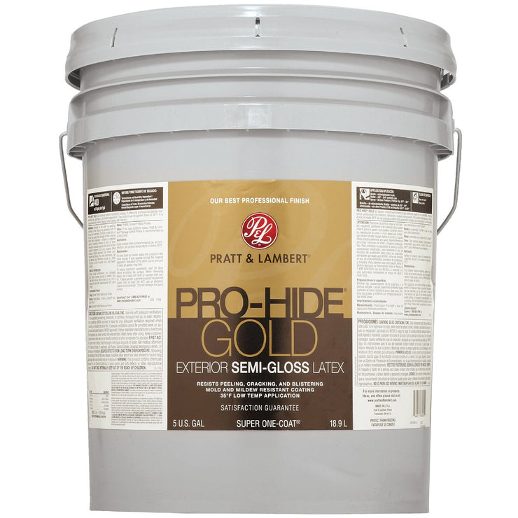 Pratt & Lambert Pro-Hide Gold Latex Semi-Gloss Exterior House Paint, Base 3, 5 Gal.