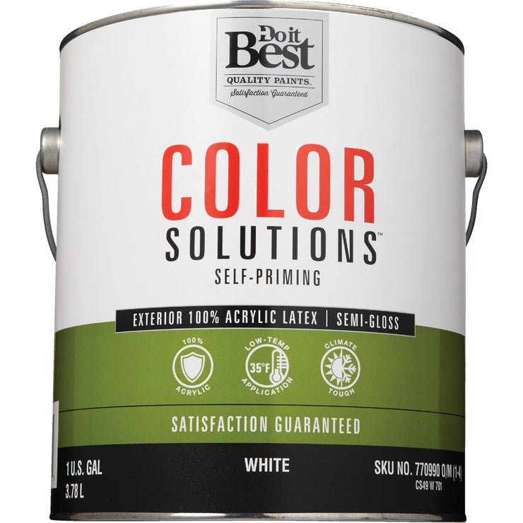 Do it Best Color Solutions 100% Acrylic Latex Self-Priming Semi-Gloss Exterior House Paint, White, 1 Gal.