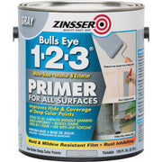 Zinsser Bulls Eye 1-2-3 Water-Base Interior/Exterior Stain Blocking Primer, Gray, 1 Gal.