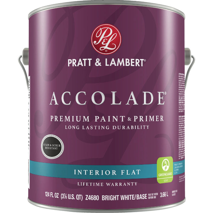 Pratt & Lambert Accolade Premium 100% Acrylic Paint & Primer Flat Interior Wall Paint, Bright White Base, 1 Gal.