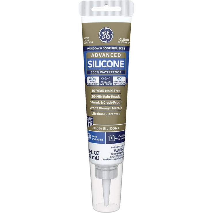 GE Advanced Silicone 2 Window & Door Sealant- Squeeze, Clear, 2.8oz