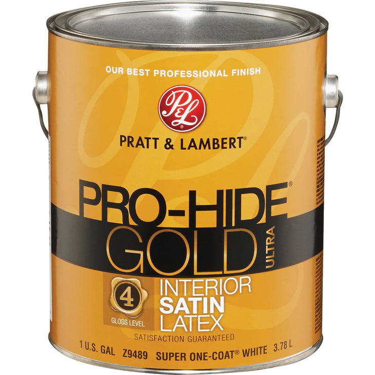 Pratt & Lambert Pro-Hide Gold Ultra Latex Satin Interior Wall Paint, Super One-Coat White, 1 Gal.