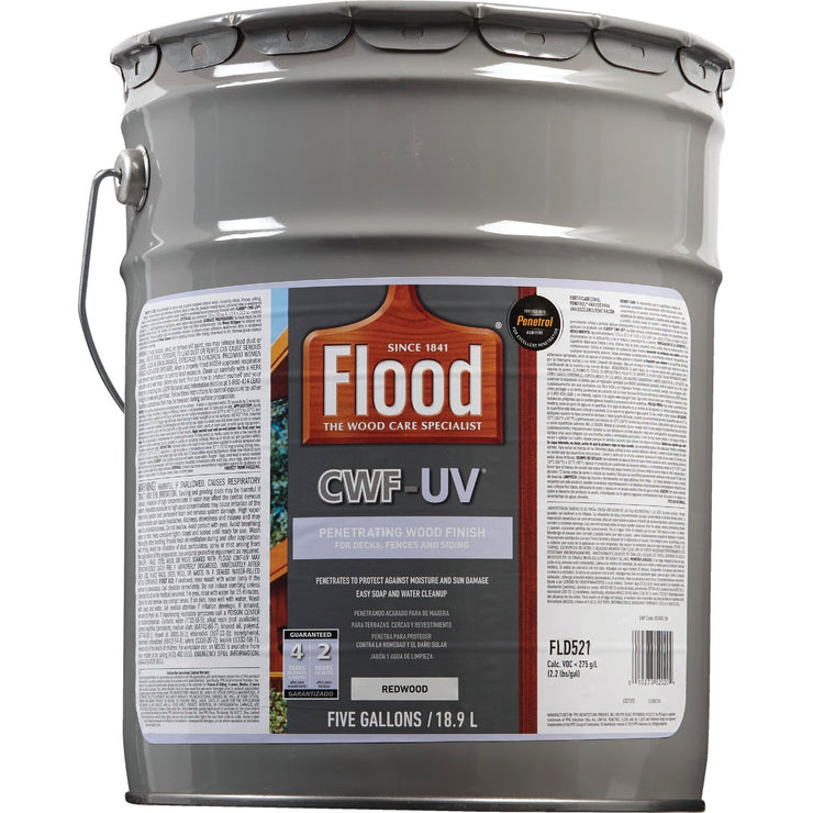 Flood CWF-UV Oil-Modified Fence Deck and Siding Wood Finish, Redwood, 5 Gal.