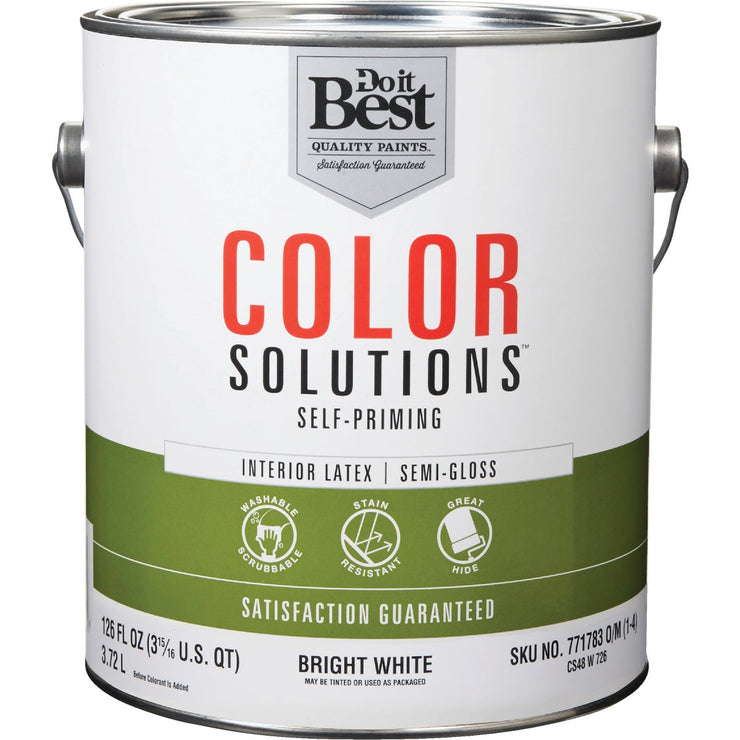 Do it Best Color Solutions Latex Self-Priming Semi-Gloss Interior Wall Paint, Bright White, 1 Gal.