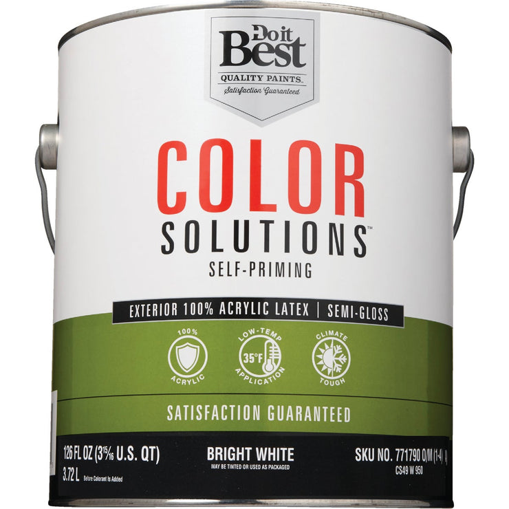 Do it Best Color Solutions 100% Acrylic Latex Self-Priming Semi-Gloss Exterior House Paint, Bright White, 1 Gal.