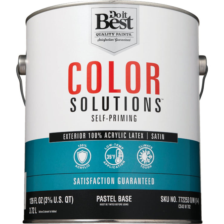 Do it Best Color Solutions 100% Acrylic Latex Self-Priming Satin Exterior House Paint, Pastel Base, 1 Gal.