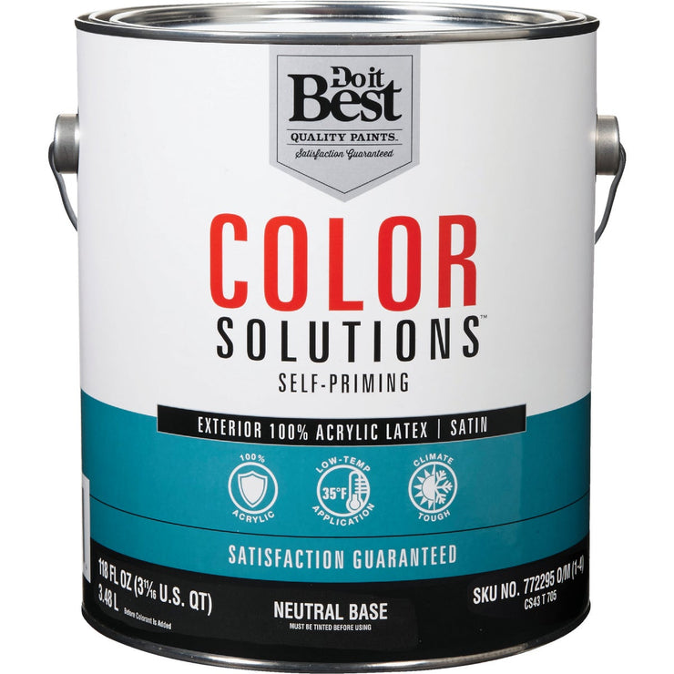 Do it Best Color Solutions 100% Acrylic Latex Self-Priming Satin Exterior House Paint, Neutral Base, 1 Gal.