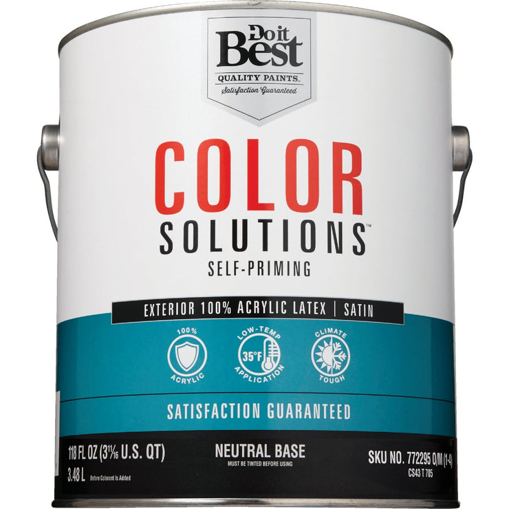 Do it Best Color Solutions 100% Acrylic Latex Self-Priming Satin Exterior House Paint, Neutral Base, 1 Gal.
