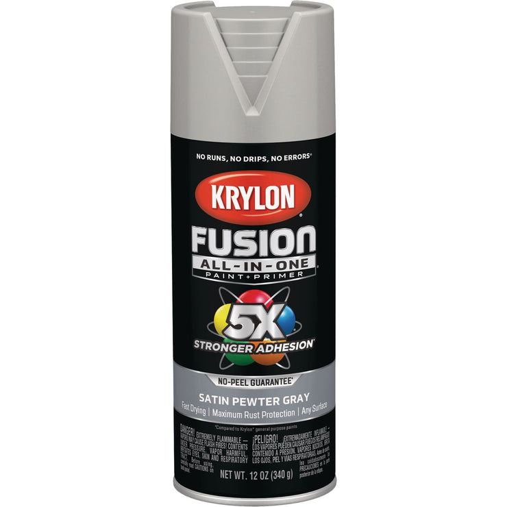 Krylon Fusion All-In-One Satin Spray Paint & Primer, Pewter Gray