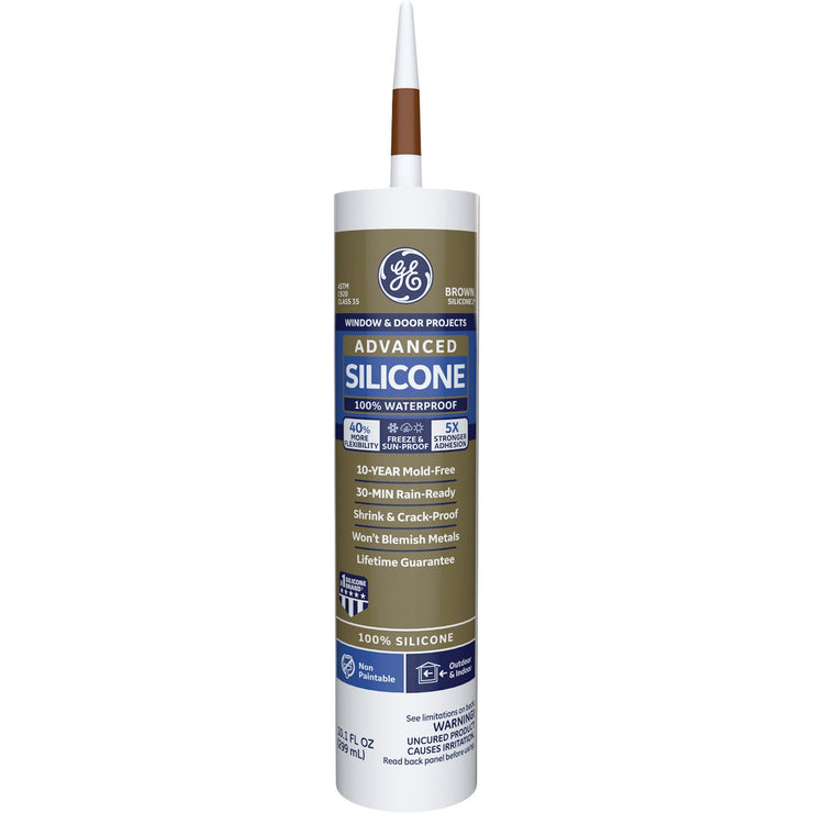 GE Advanced Silicone 2 Window & Door Sealant, Brown, 10.1oz