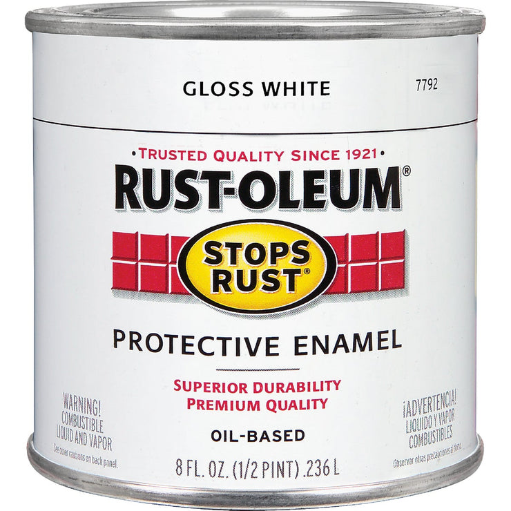 Rust-Oleum Stops Rust Oil Based Gloss Protective Rust Control Enamel, White, 1/2 Pt.