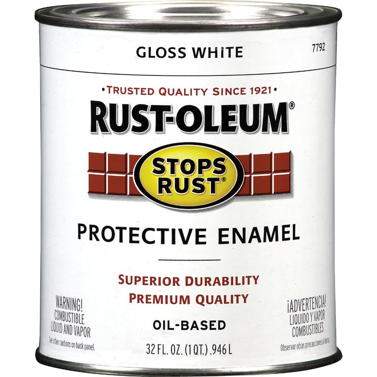 Rust-Oleum Stops Rust Oil Based Gloss Protective Rust Control Enamel, White, 1 Qt.