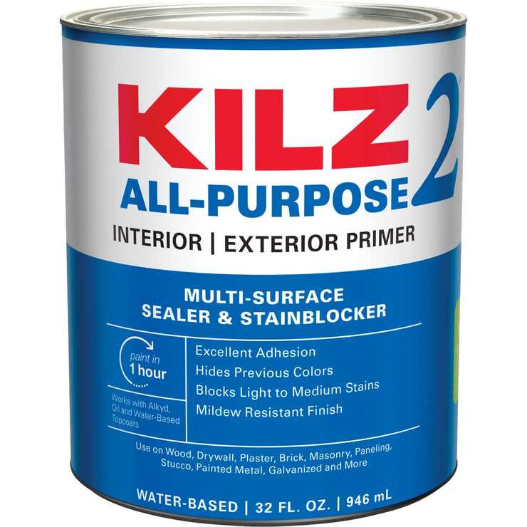 KILZ 2 Latex Interior/Exterior Sealer Stain Blocking Primer, White, 1 Qt.