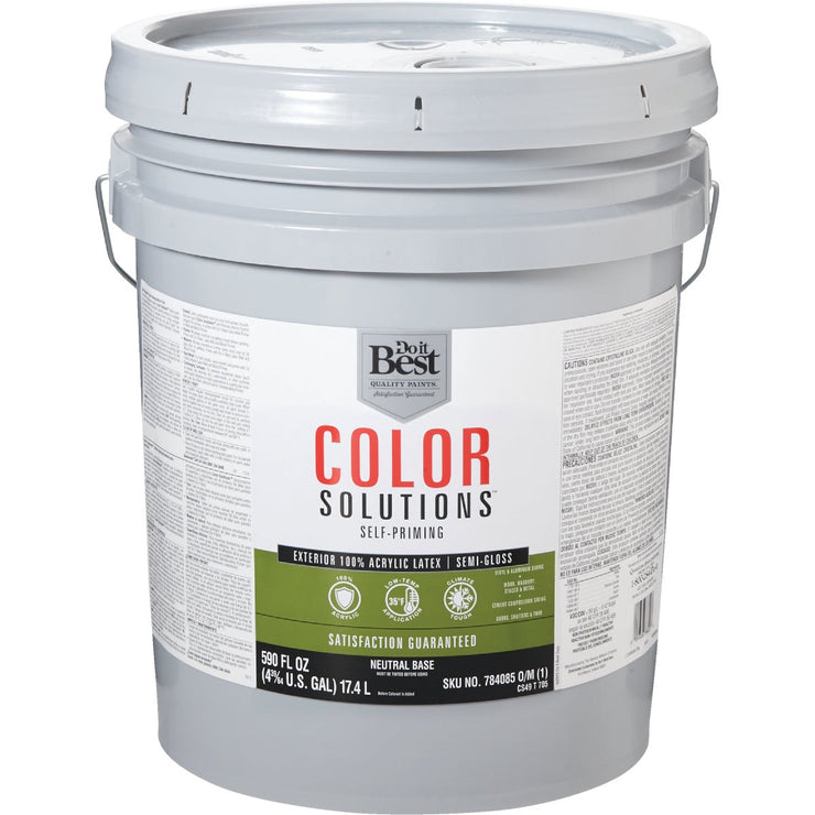 Do it Best Color Solutions 100% Acrylic Latex Self-Priming Semi-Gloss Exterior House Paint, Neutral Base, 5 Gal.
