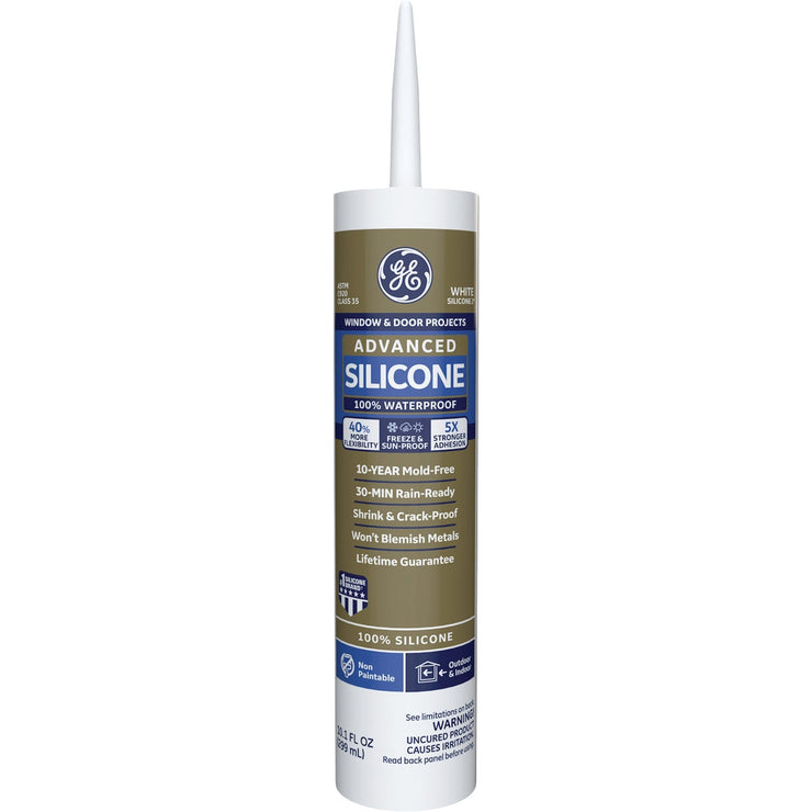 GE Advanced Silicone 2 Window & Door Sealant, White, 10.1oz