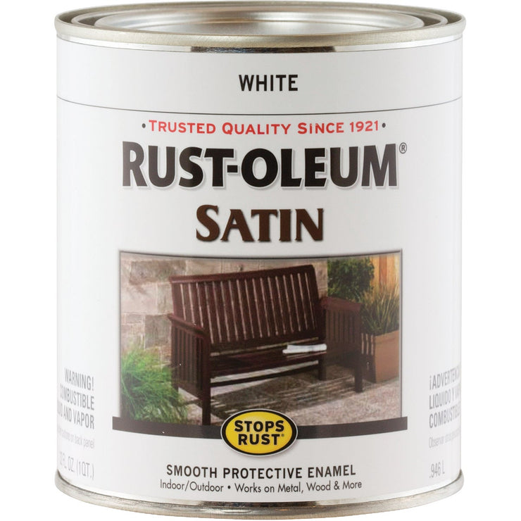 Rust-Oleum Stops Rust Oil Based Satin Protective Rust Control Enamel, White, 1 Qt.