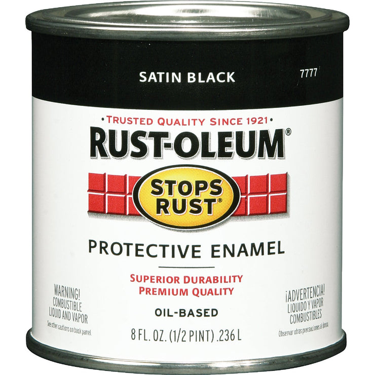 Rust-Oleum Stops Rust Oil Based Satin Protective Rust Control Enamel, Black, 1/2 Pt.