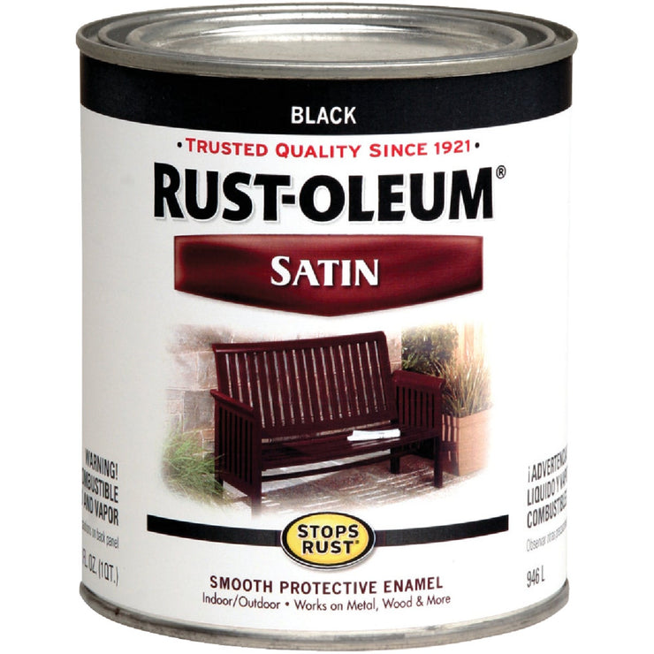Rust-Oleum Stops Rust Oil Based Satin Protective Rust Control Enamel, Black, 1 Qt.