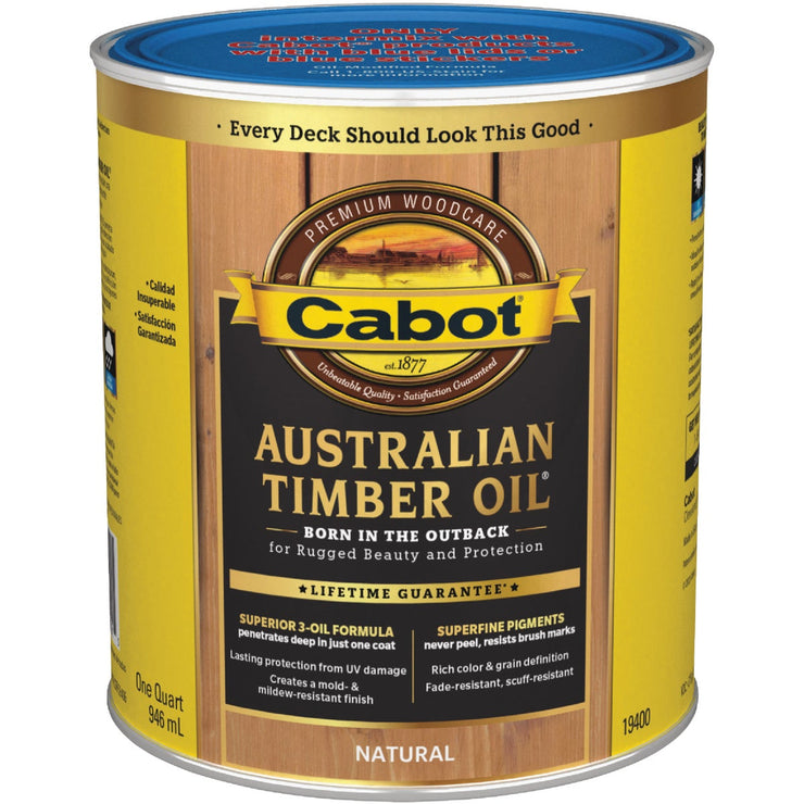 Cabot Australian Timber Oil Water Reducible Translucent Exterior Oil Finish, Natural, 1 Qt.