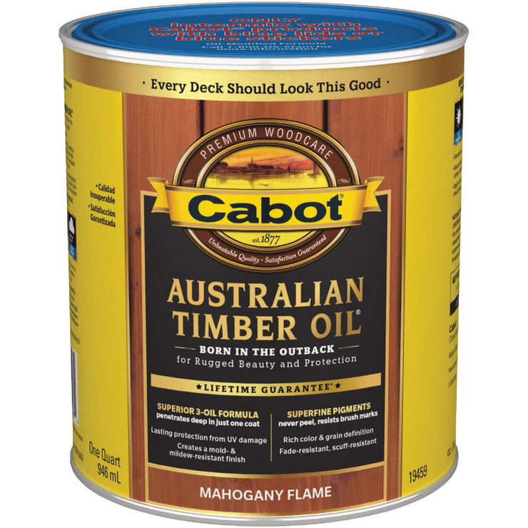 Cabot Australian Timber Oil Water Reducible Translucent Exterior Oil Finish, Mahogany Flame, 1 Qt.